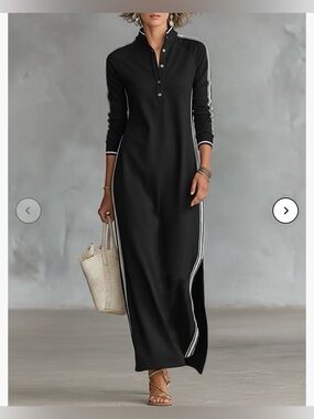 NWT Modesees Minimalist White-trimmed Button-down Collar Maxi dress, sz. S